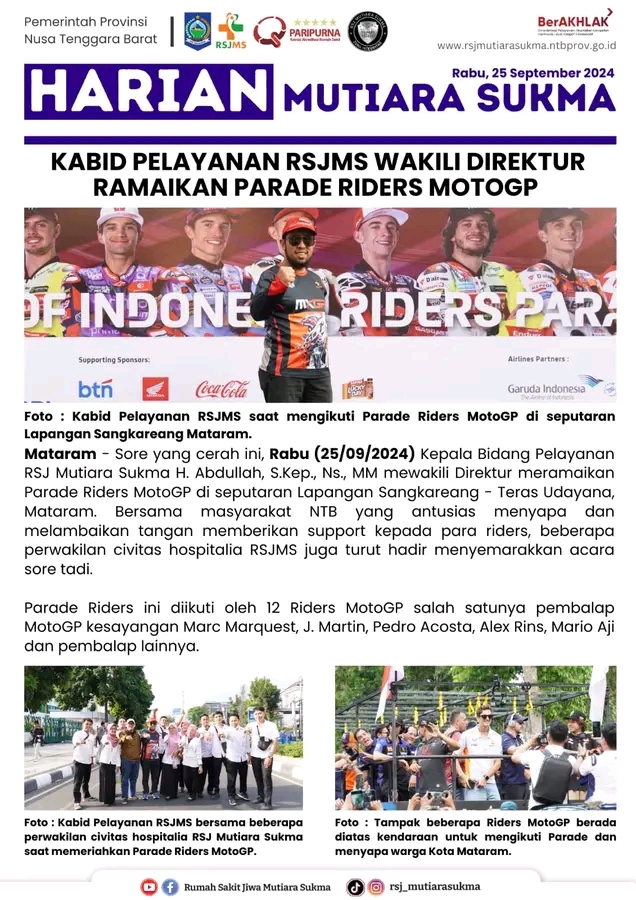 KABID PELAYANAN RSJMS WAKILI DIREKTUR RAMAIKAN PARADE RIDERS MOTOGP